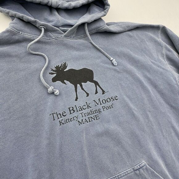 Black Moose Trading Post Sweatshirt Hoodie Mens Medium Blue Gray Kittery Maine - Picture 2 of 11